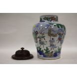 A LARGE CHINESE CERAMIC BALUSTER VASE DECORATED WITH A CLASSICAL SCENE WITH FIGURES HAVING MATCHED