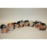 A COLLECTION OF EIGHT ROYAL DOULTON CHARACTER JUGS TO INCLUDE THE SMUGGLER, THE BLACKSMITH, GONE