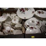 A TRAY OF ASSORTED CHINA TO INCLUDE COLCLOUGH, TOGETHER WITH A TRAY OF CZECHOSLOVAKIAN DINNERWARE (