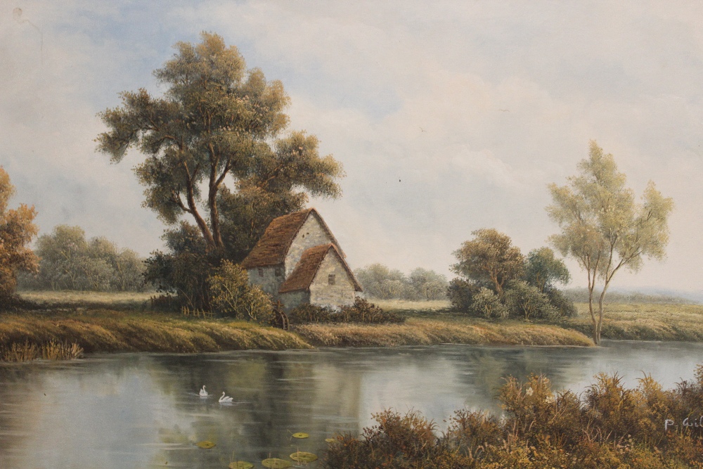 A GILT FRAMED OIL ON CANVAS DEPICTING A COUNTRY RIVER SCENE SIGNED P WILSON 84 CM X 58 CM - Image 2 of 4