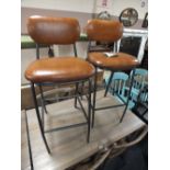 A PAIR OF MODERN LEATHER INDUSTRIAL STYLE TALL BAR STOOLS