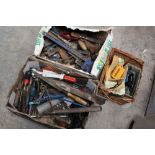 `TWO TRAYS OF HAND TOOLS, PARTS ETC