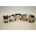 A COLLECTION OF FIVE ROYAL DOULTON CHARACTER JUGS TO INCLUDE THE FALCONER, ROBIN HOOD, VIKING ETC.