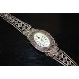A STERLING SILVER AND MARCASITE LADIES WRISTWATCH