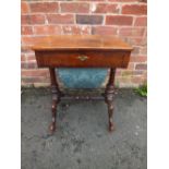 A VICTORIAN WALNUT WORK TABLE, the single frieze drawer with a part fitted interior, slide out