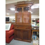 AN ANTIQUE MAHOGANY GLAZED SECRETAIRE BOOKCASE CONDITION - ONE PANEL CRACKED AND KNOBS DAMAGED H-224