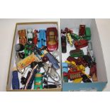 TWO BOXES OF VINTAGE AND MODERN LESNEY AND OTHER TOY CARS