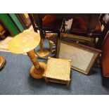 A SMALL PLANT STAND WICKER STOOL, MIRRORS AND MAP ETC (5)