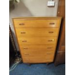 A RETRO TEAK SIX DRAWER CHEST H-122 CM W-77 CM