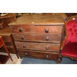 AN ANTIQUE OAK FIVE DRAWER CHEST WITH BUN HANDLES H 95 CM, W 98 CM