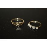 TWO LADIES 9CT GOLD DRESS RINGS, HALF ETERNITY RING SIZE K, HEART SHAPED EXAMPLE SIZE M, COMBINED