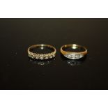 A HALLMARKED 9CT GOLD DIAMOND CHIP HALF ETERNITY RING SIZE K1/2, TOGETHER WITH AN UNMARKED YELLOW