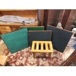 FOUR ASSORTED BAIZE LINED CARD TABLES AND A LUGGAGE STOOL (5)