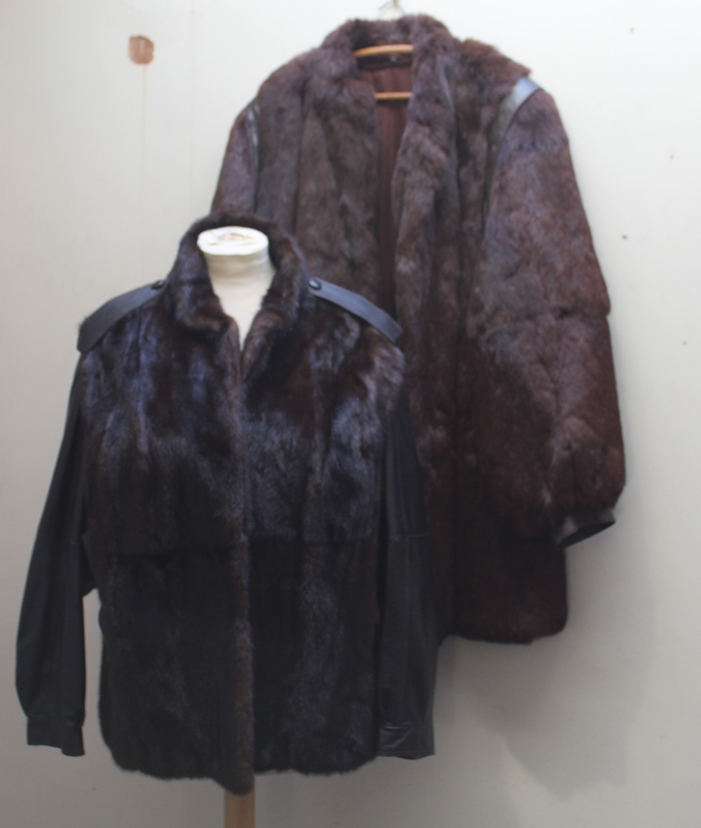 A VINTAGE LADIES MINK AND LEATHER JACKET BY FAULKES OF EDGBASTON, together with two other ladies