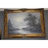 B. OLDFIELD - A GILT FRAMED OIL ON CANVAS OF A RIVER SCENE SIGNED LOWER RIGHT- SIZE INC FRAME-