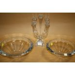 TWO DARTINGTON CRYSTAL CUT FACETED BOWLS TOGETHER WITH A NACHTMANN CRYSTAL FIVE BRANCH CANDELABRA