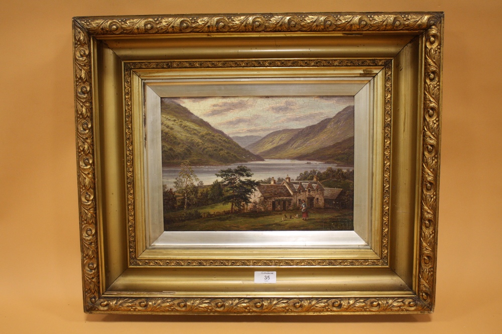 L. DUNNINGTON - A GILT FRAMED 19TH CENTURY OIL ON CANVAS DEPICTING A MOUNTAINOUS RIVER SCENE WITH