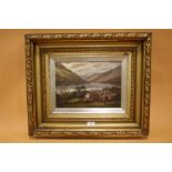 L. DUNNINGTON - A GILT FRAMED 19TH CENTURY OIL ON CANVAS DEPICTING A MOUNTAINOUS RIVER SCENE WITH