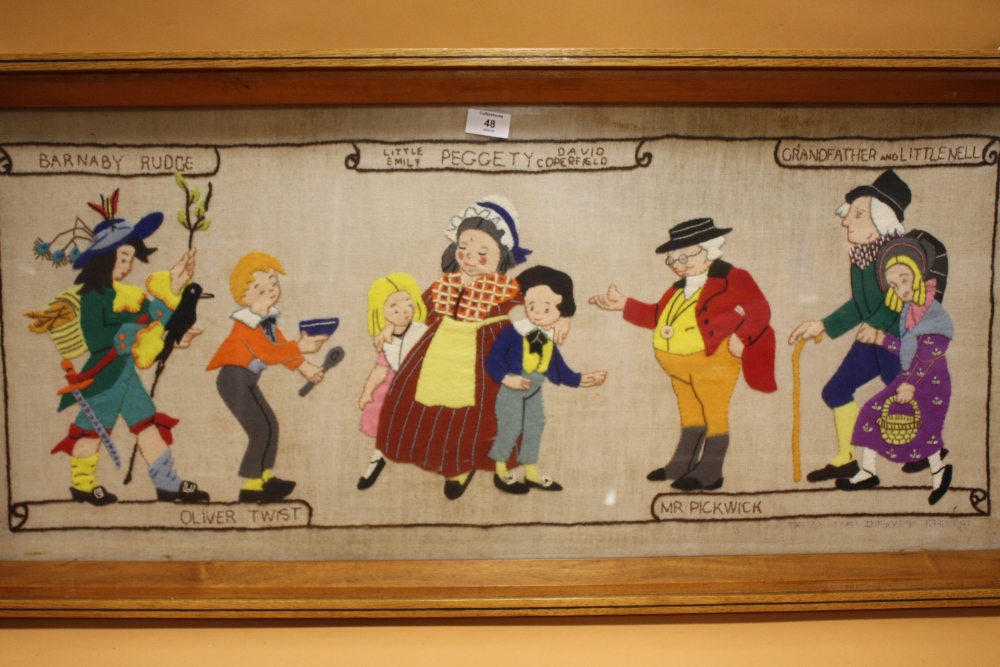 VINTAGE / RETRO 20TH CENTURY APPLIQUE FELT PICTURE DEPICTING VARIOUS CHARLES DICKENS CHARACTERS -