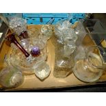 TWO TRAYS OF ASSORTED GLASSWARE TO INCLUDE DECANTERS (PLASTIC TRAY NOT INCLUDED)