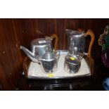 A RETRO PICQUOT WARE FOUR PIECE TEA SERVICE ON TRAY