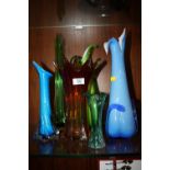 SIX STUDIO GLASS VASES