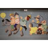 VINTAGE / RETRO 20TH CENTURY APPLIQUE FELT PICTURE DEPICTING VARIOUS NURSERY STYLE CHARACTERS, OAK