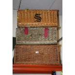 THREE MODERN TWIN HANDLED WICKER PICNIC HAMPER BASKETS