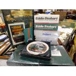 A SMALL TRAY OF BOXED EDDIE STOBART RELATED COLLECTABLES TO INCLUDE A 'THE EDDIE STOBART STORY'