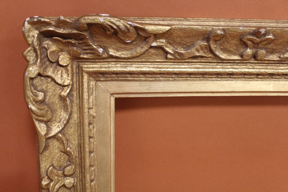 A 19TH CENTURY GILT SWEPT FRAME WITH GOLD SLIP - SLIP REBATE 55CM X 82CM, FRAME REBATE 59CM X 86CM - Image 2 of 3