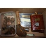 A BOX OF COLLECTABLE TO INC A HALLMARKED SILVER SOVEREIGN HOLDER, A HALLMARKED SILVER & MOTHER OF P