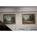 A ISHAWOOD - TWO FRAMED AND GLAZED OIL PAINTINGS OF COUNTRY SCENES IN MATCHING FRAMES - SIZE INC