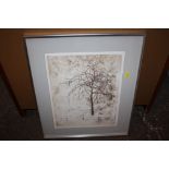 DAPHNE PEPPER - A FRAMED AND GLAZED SIGNED LIMITED EDITION PRINT ENTITLED 'A TREE IN THE PARK' 14/25