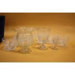 A COLLECTION OF ANTIQUE GLASSWARE ETC, comprising a fluted glass pedestal bowl, a set of six good