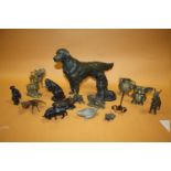 A COLLECTION OF METAL AND METAL EFFECT MOSTLY ANIMAL FIGURES TO INCLUDE ORIENTAL STYLE EXAMPLES