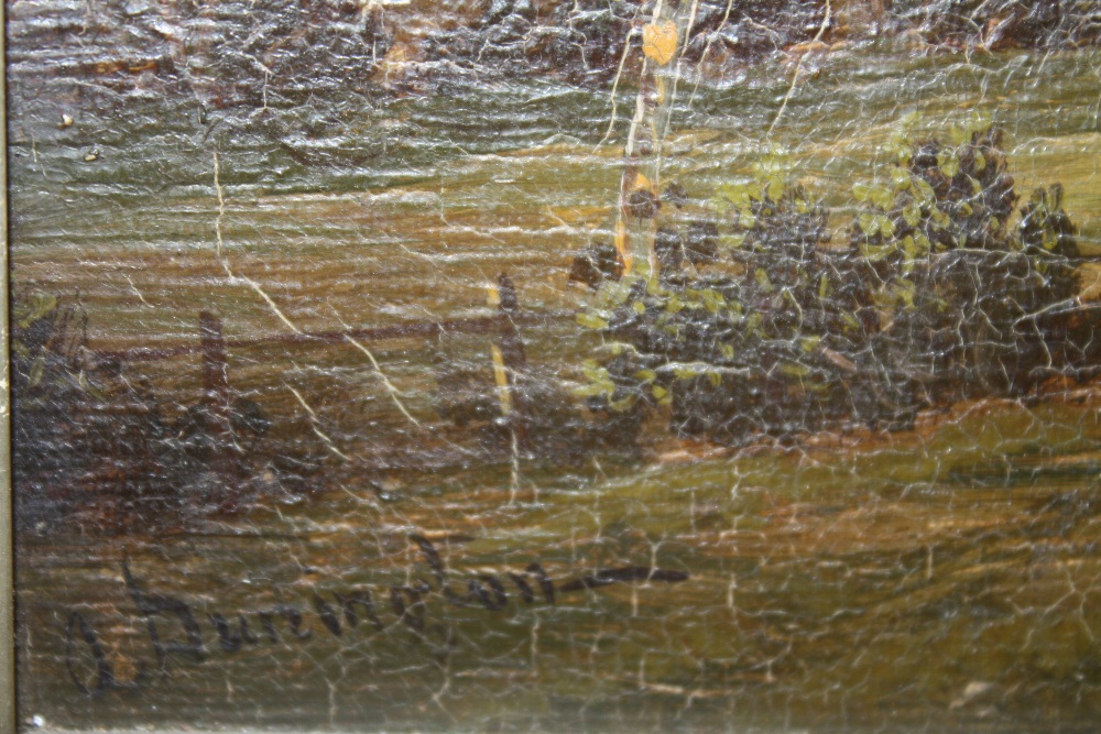 L. DUNNINGTON - A GILT FRAMED 19TH CENTURY OIL ON CANVAS DEPICTING A MOUNTAINOUS RIVER SCENE WITH - Image 3 of 5