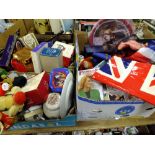 THREE BOXES OF ASSORTED COMMEMORATIVE COLLECTABLES ETC. TO INCLUDE CERAMICS, FLAGS, BUNTING ETC.