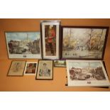 A COLLECTION OF PICTURES AND PRINTS TO INCLUDE A SMALL WATERCOLOUR, WALSALL PRINTS ETC (8)