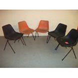 FIVE VINTAGE PLASTIC MOULDED SCHOOL TYPE CHAIRS