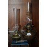 TWO VINTAGE PARAFFIN LAMPS, NO SHADES