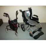 A KARMA FOLDING WHEELCHAIR AND A FOLDING WALKER WITH A STORAGE COMPARTMENT