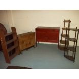 A SELECTION OF ITEMS TO INCLUDE TWO WOTNOT STANDS, A BOOKSHELF AND A SIDEBOARD ETC.