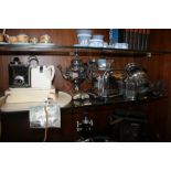 VINTAGE RETRO COLLECTABLES to include chrome samova, coffee perculator, bakelite tie press, A