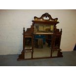 AN EDWARDIAN MAHOGANY OVERMANTEL BEVELLED EDGE MIRROR