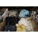 A QUANTITY OF LINEN, HANDBAGS ETC