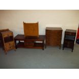 A SELECTION OF SIX ITEMS TO INCLUDE A BOWED QUEEN ANNE LEGGED CHEST OF DRAWERS, A LINEN FOLD