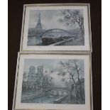 TWO FRAMED PRINTS SIGNED, ONE OF NOTRE DAME AND THE OTHER THE EIFFEL TOWER (2)