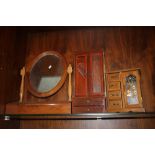 TWO JEWELLERY CABINETS AND A SWING MIRROR