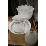 A CERAMIC JUG AND BOWL, LARGE PLANTER ETC.