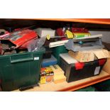 A QUANTITY OF ASSORTED TOOLS TO INCLUDE TOOL BOXES, BLACK & DECKER PLANE ETC